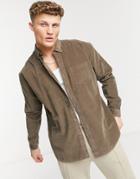 New Look Oversized Corduroy Shirt In Brown-grey