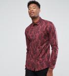 Asos Tall Stretch Slim Shirt With Paisley Floral Print - Red