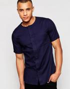 Jack & Jones Premium Short Sleeve Waffle Grandad Shirt - Navy