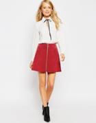Asos A-line Skirt In Suede With Zip Through Detail - Burned Red