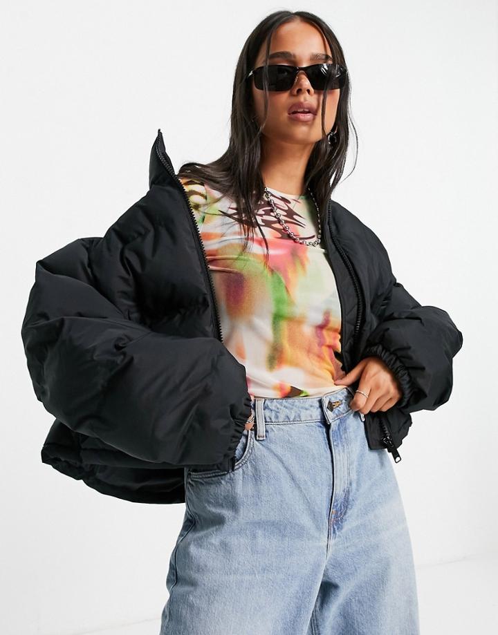Weekday Promise Recycled Polyester Short Puffer Jacket In Black
