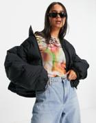 Weekday Promise Recycled Polyester Short Puffer Jacket In Black