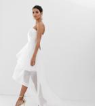 Bariano Bridal Bandeau Organza High Low Hem Maxi Dress In White