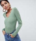 Asos Design Tall Ultimate Top With Long Sleeve And V-neck In Khaki - Green