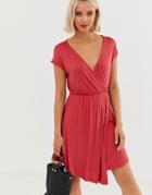 Brave Soul Wrap Front Dress In Cranberry - Red