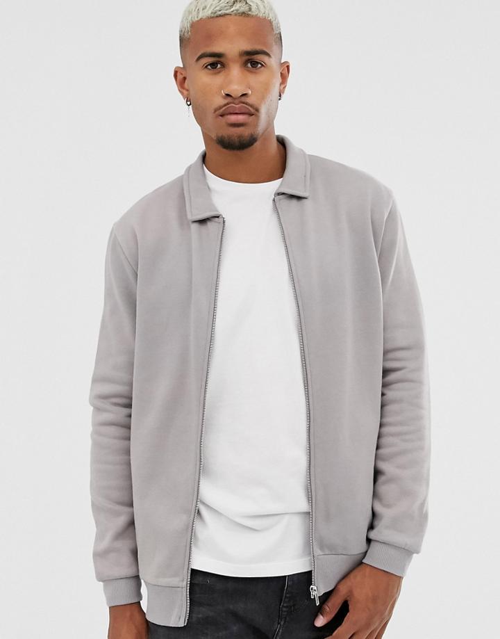 Asos Design Jersey Harrington Jacket In Gray