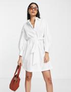 Mango Cinched Tie Waist Shirt Dress In White