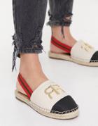 River Island Branded Stripe Espadrille Slingback Mule In Cream-white