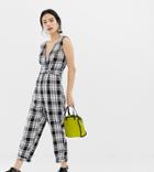 Miss Selfridge Jumpsuit With Cross Front In Check-black