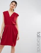 Y.a.s Tall Wrap Front Drape Detail Dress - Red