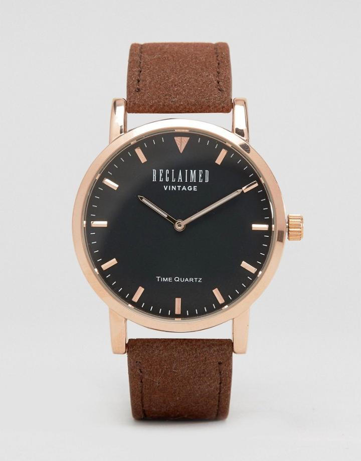 Reclaimed Vintage Suede Leather Watch In Tan - Tan