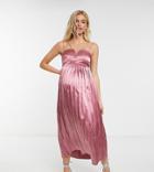 Little Mistress Maternity Satin Midi Dress With Pleated Skirt In Berry-red