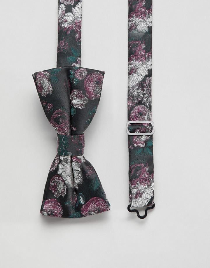 Twisted Tailor Bow Tie In Pink Floral Jacquard - Black