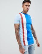 Asos Design Muscle Longline T-shirt With Vertical Color Block In Blue - Blue