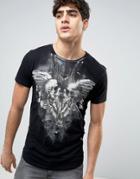 Religion T-shirt With Skull Graphic Print - Black