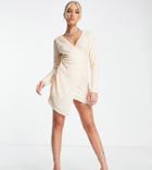 In The Style Exclusive Sequin Drape Detail Asymmetric Mini Dress In Ecru-white