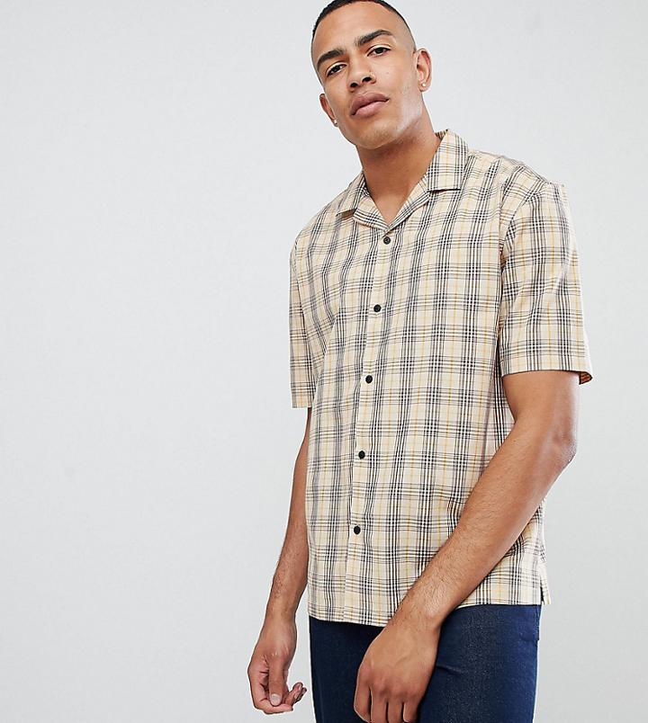 Asos Design Tall Oversized Boxy Check Shirt In Brown With Revere Collar - Brown
