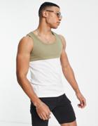 French Connection Color Block Tank Top In Light Khaki-green