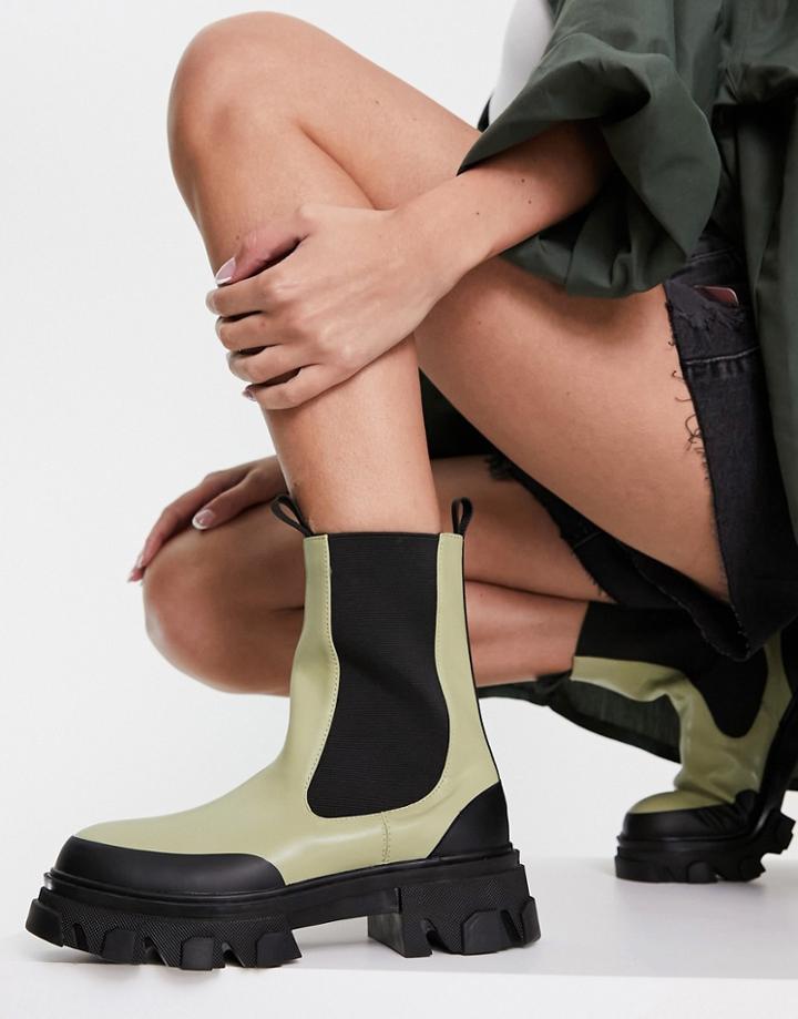 Public Desire Wonder Chunky Flat Boots In Green