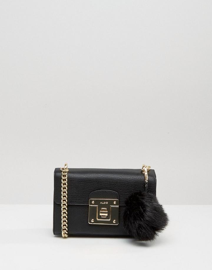 Aldo Cross Body With Faux Fur Pom Pom Detail - Black