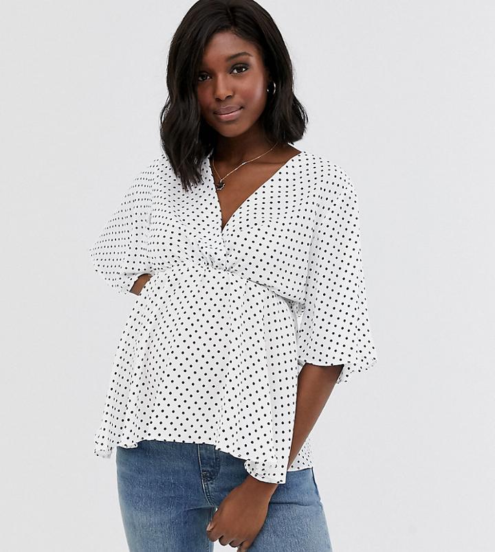 New Look Maternity Flutter Sleeve Belted Wrap Top In White