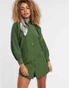 Topshop Textured Mini Shirt Dress In Green