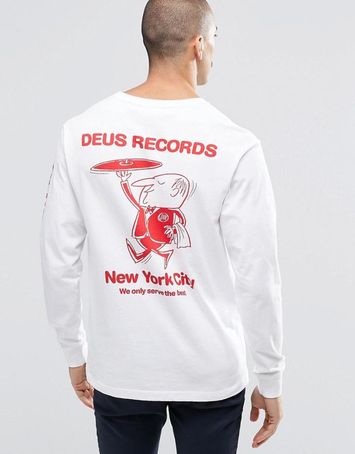 Deus Ex Machina Long Sleeve T-shirt With Record Back Print - White