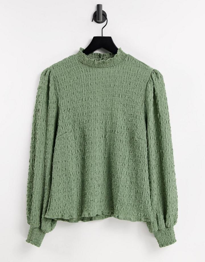 Vila High Neck Blouse In Green