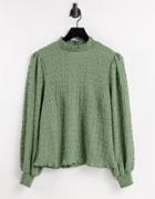 Vila High Neck Blouse In Green