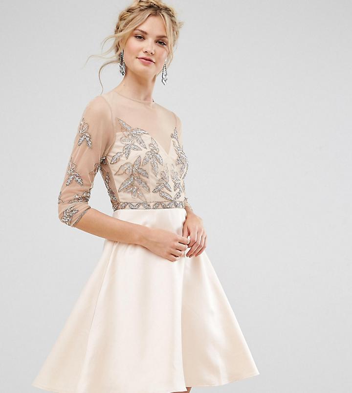 Maya Tall Allover Embellished Mini Prom Skater Dress
