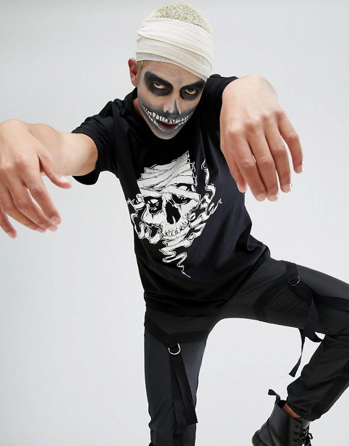 Asos Halloween Oversized T-shirt With Glow In The Dark Skull - Black