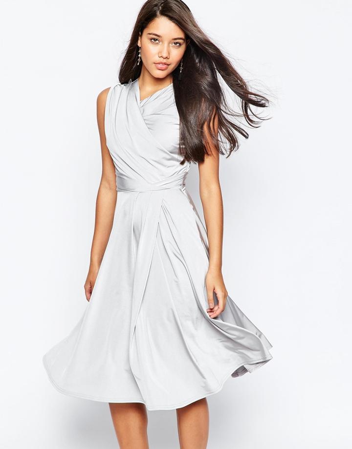 Asos Debutante Slinky Twist Front Midi Dress - Gray