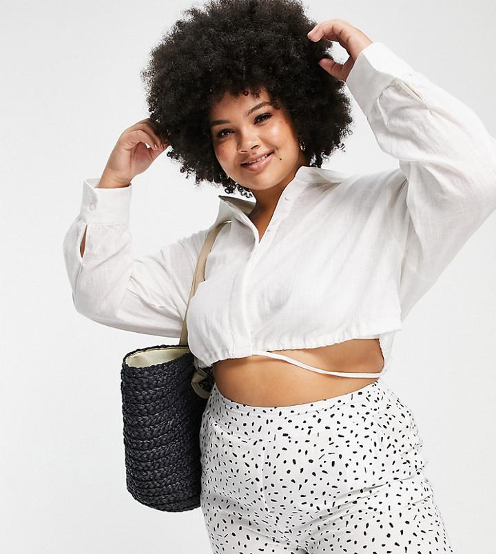 In The Style Plus Drawstring Cropped Shirt In White