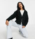 Asos Design Tall Button Through Fluffy Boxy Cardi In Black