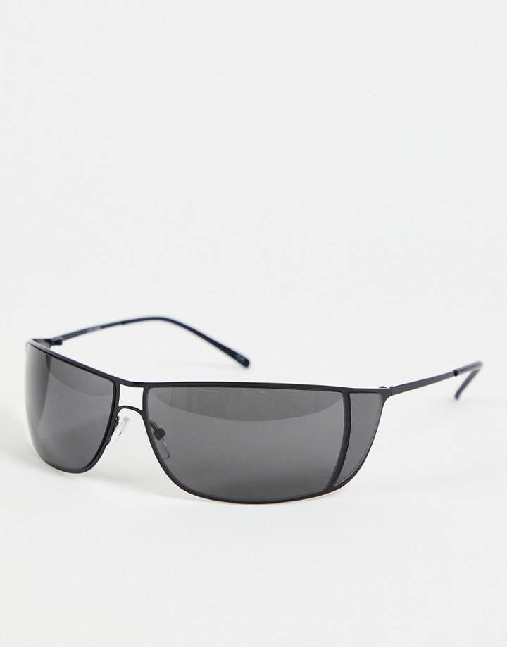 Asos Design Y2k Wrap Sunglasses In Black With Black Lens