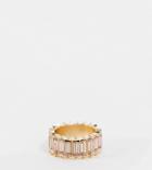 Asos Design Curve Ring With Pink Baguette Stones In Gold Tone