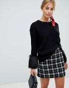 Brave Soul Sweater With Faux Fur Cuffs - Black
