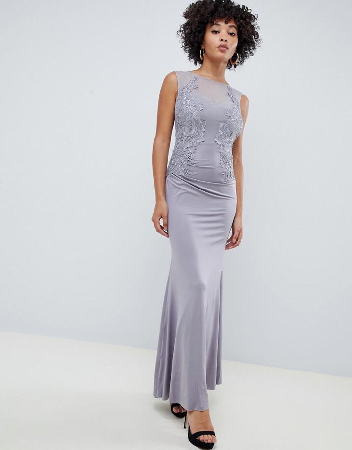Ax Paris Racer Neck Maxi Dress With Lace Detail - Gray