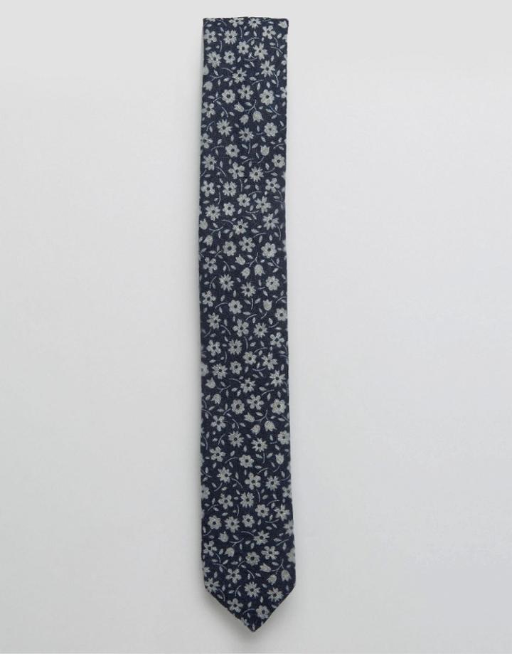 Ted Baker Tie In Wool Floral - Blue