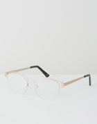 Asos Square Glasses In Brushed Gold Metal With Clear Lens - Gold