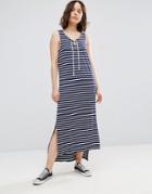 Brave Soul Stripe Lace Up Detail Maxi Dress - Navy