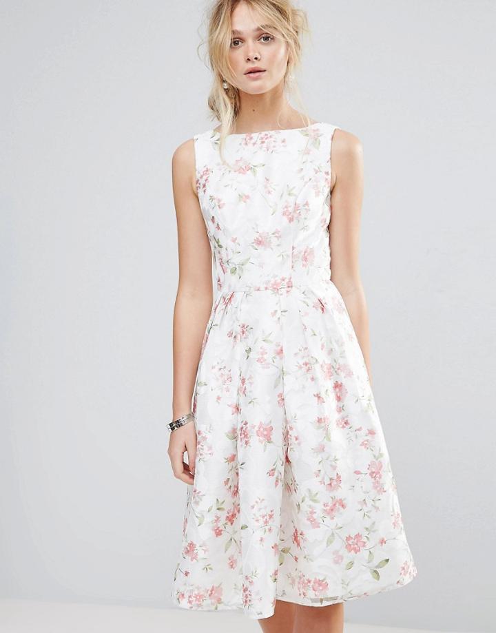 Chi Chi London Structured Full Midi Dress In Floral - Multi