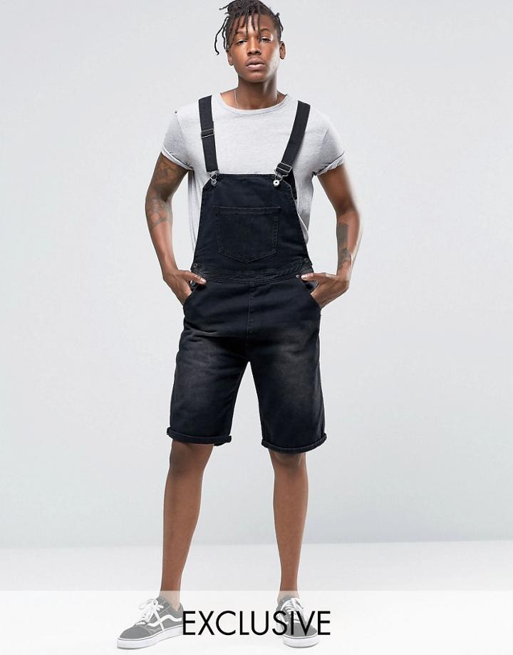 Liquor & Poker Short Dungarees Washed Black - Black
