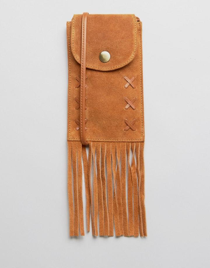 Asos Suede Festival Purse Bag With Fringing - Tan