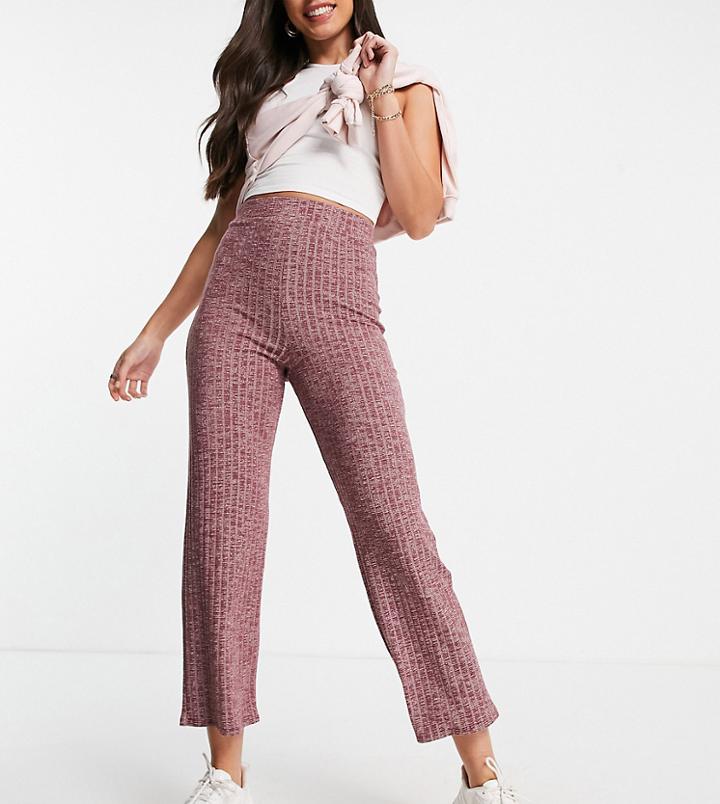 Asos Design Tall Cropped Straight Leg Pant In Space Dye Rib In Red