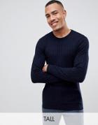 Gianni Feraud Tall Premium Muscle Fit Stretch Crew Neck Cable Sweater - Navy