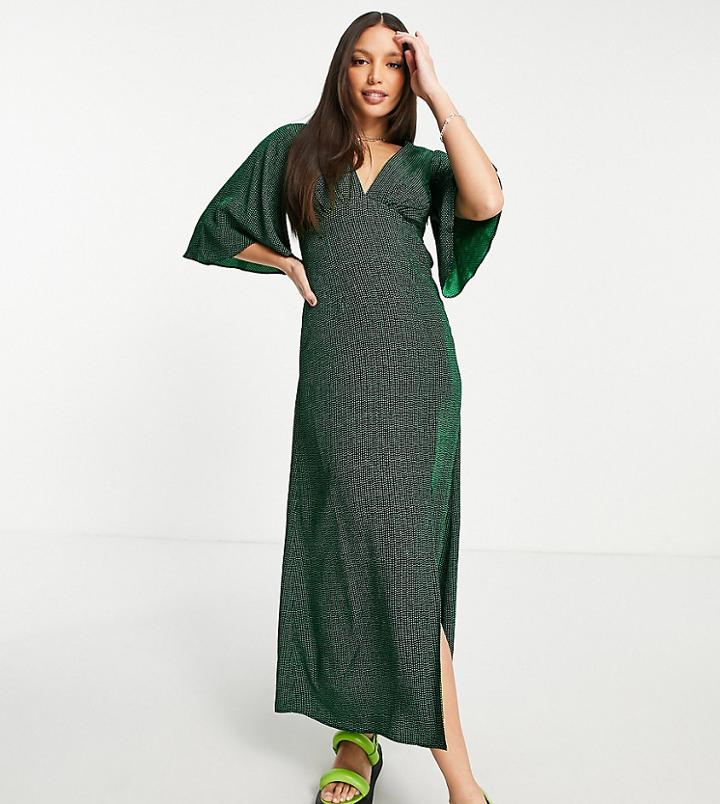 Topshop Tall Angel Sleeve Midi Dress In Check-multi