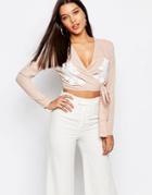 Missguided Floral Applique Tie Side Blouse - Nude