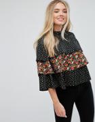 Influence Tiered Top In Mix And Match Print - Black
