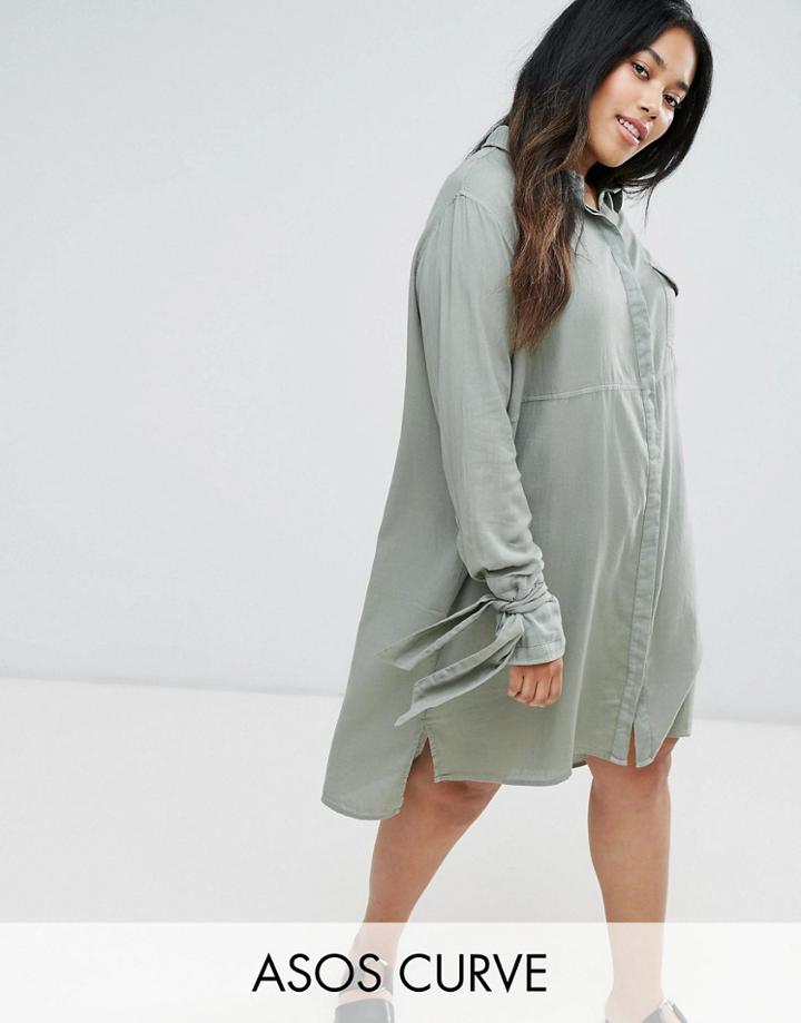 Asos Curve Washed Casual Shirt Dress - Blue
